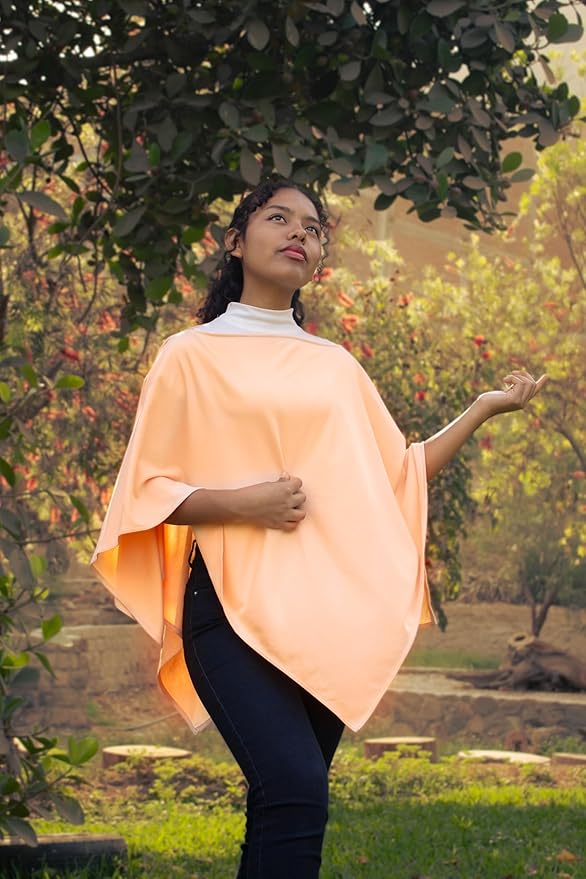 Peruvian Pima Cotton Poncho | 4-in-1 Nursing Cover, Yoga Wrap & Everyday Shawl | Soft, Breathable & Hypoallergenic | Ethically Handcrafted | Peach