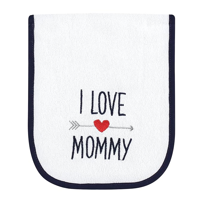 Luvable Friends Unisex Baby Cotton Burp Cloths with Fiber Filling, Hearts Boy Mommy, One Size