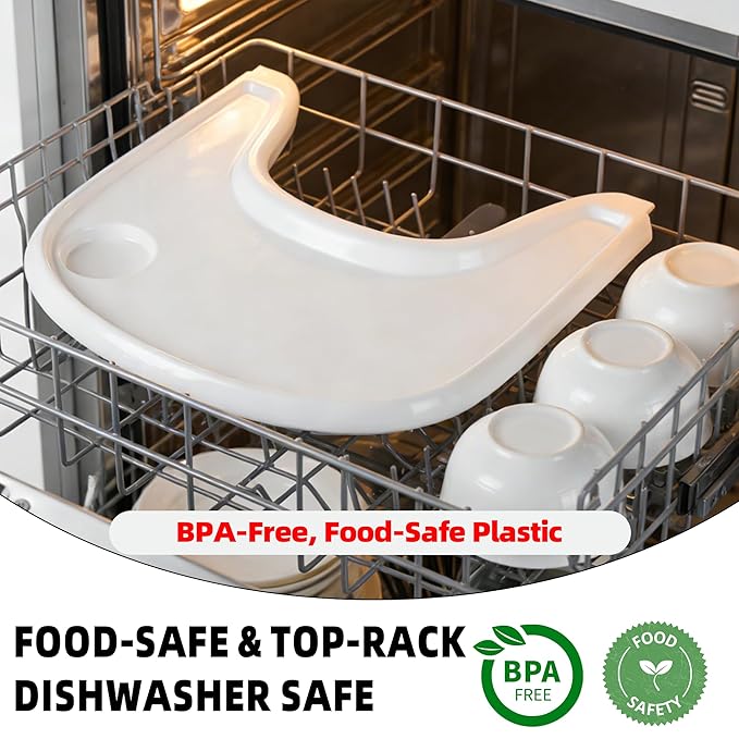 Baby High Chair Tray Compatible with Stokke Tripp Trapp (V2+ Baby Set) Replacement Feeding Tray with Built-In Cup Holder, Smooth Surface for Strong Suction, BPA-Free & Dishwasher Safe - White