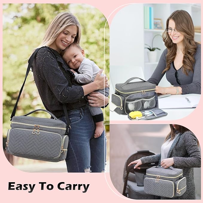 Breast Pump Bag Fit for Spectra S1 and S2 - Pumping Bag with Ice Pack & Waterproof Mat, Portable Breast Pump Storage Bag for Work, Travel and Family Use, Grey