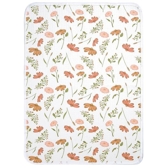 haakaa Waterproof Changing Pad Liners, 100% Cotton, Soft & Breathable (1pc, 19.5" x 27.5" Velvet Bloom)