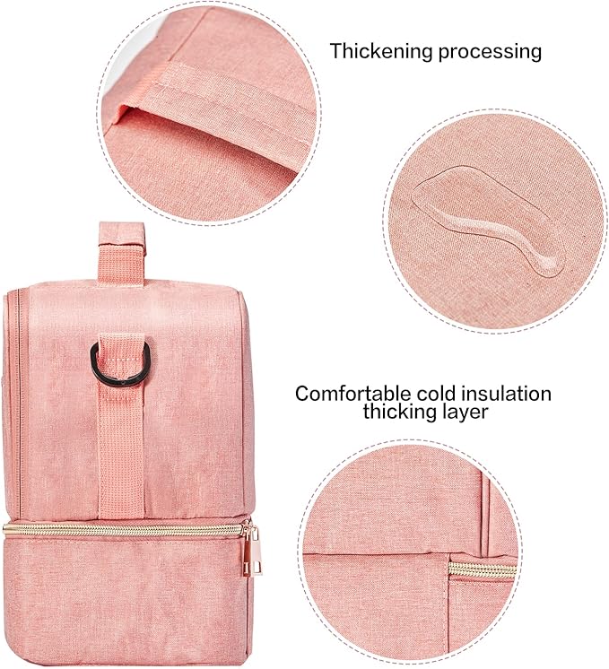 Breast Pump Bag Cooler Compartment for Breast Pump - Cooler and Moistureproof Bag Double Layer for Mother Breast Milk Pump Lunch Bag Outdoor Working (Pink)