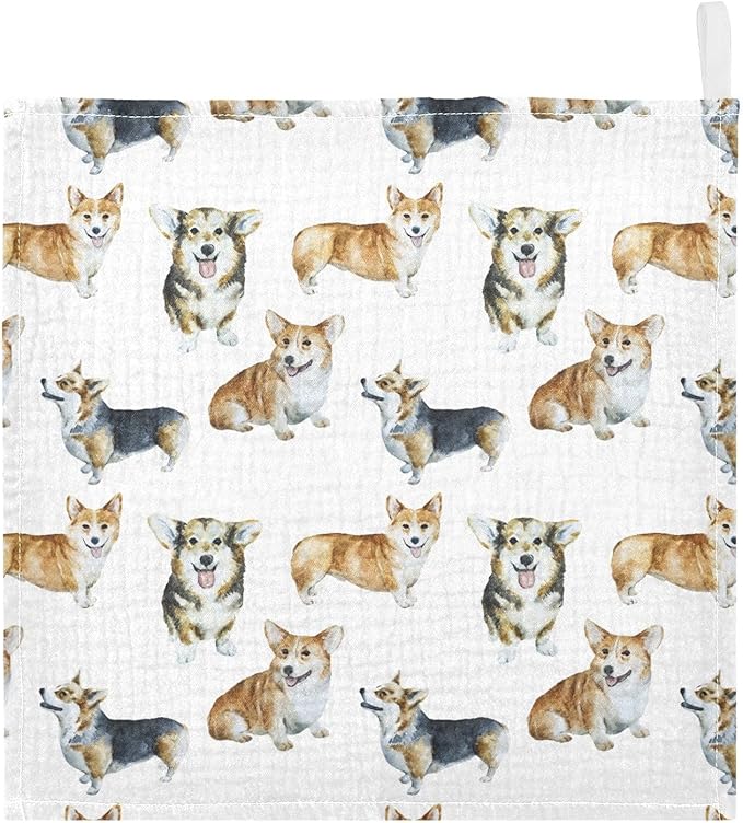 vvfelixl Baby Cotton Washcloths Realistic Corgi Infants Bath Towel for Unisex Face Towels for Newborn, Natural Baby Wipes Delicate Skin, 11.8 X 11.8 inch, one sizex5