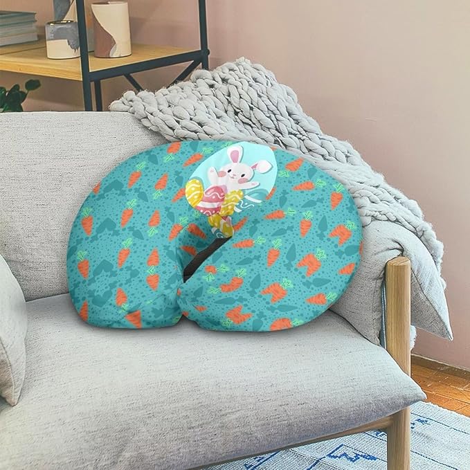 Rabbit Carrot Eggs Breastfeeding Pillow Slipcover for Baby Boys & Girls Lightweight Breathable Nursing Pillow Support Cover with Hidden Zipper for Easter Decor