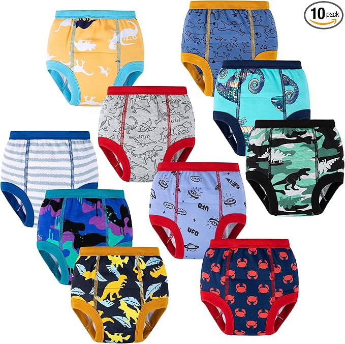 BIG ELEPHANT 10-Pack Baby Potty Training Underwear, Soft 100% Cotton Absorbent Training Pants for Boys & Girls, 2T