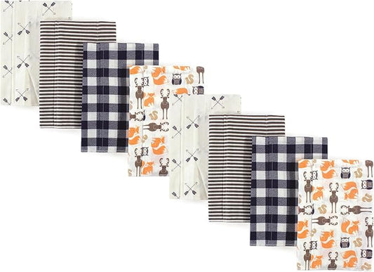Hudson Baby Cotton Poly Flannel Burp Cloths Multipack, Forest 8-Pack, One Size