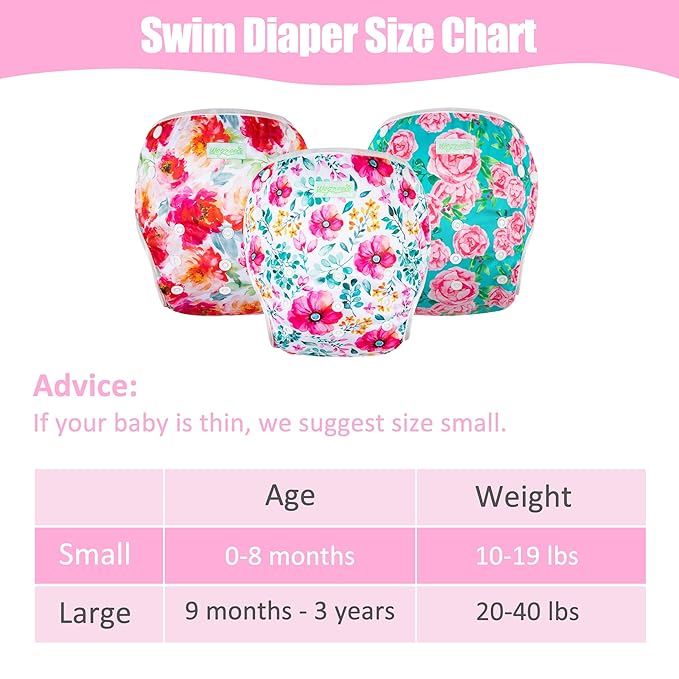 wegreeco Baby & Toddler Snap One Size Adjustable Reusable Baby Swim Diaper (Rose Flower, Large, 3 Pack)