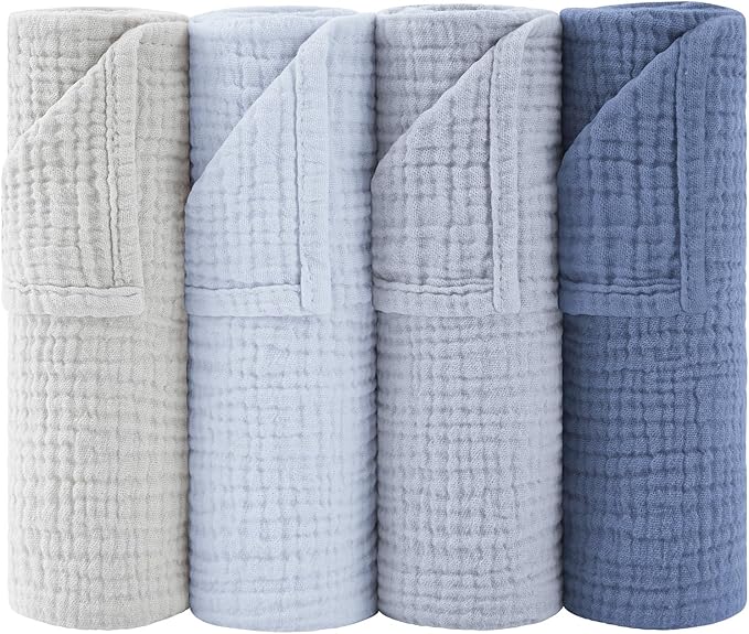 Susurration Muslin Burp Cloths 24x24 Inches Ultra Soft 100% Cotton, 4 or 7 Pack Baby Washcloths for Newborn, Absorbent Burp Rags & Swaddle Blankets
