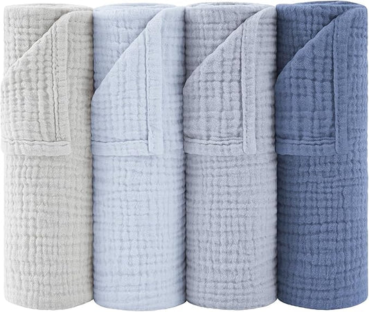 Susurration Muslin Burp Cloths 24x24 Inches Ultra Soft 100% Cotton, 4 or 7 Pack Baby Washcloths for Newborn, Absorbent Burp Rags & Swaddle Blankets