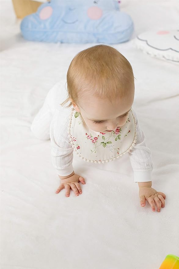 Baby Bib For Girls,Reversible Waterproof Handmade Natural Cotton Baby Drool Bib 0-12 months 2 Pack