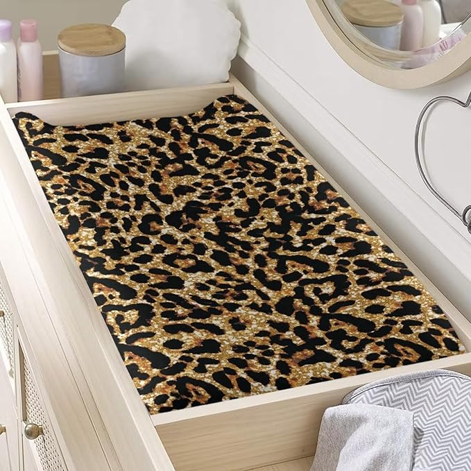 ZDCUSTOM Brown Leopard Changing Pad Cover for Baby Boys Girls, Diaper Change Table Pad Covers, Soft Breathable Fitted Diaper Changing Table Pad Sheets
