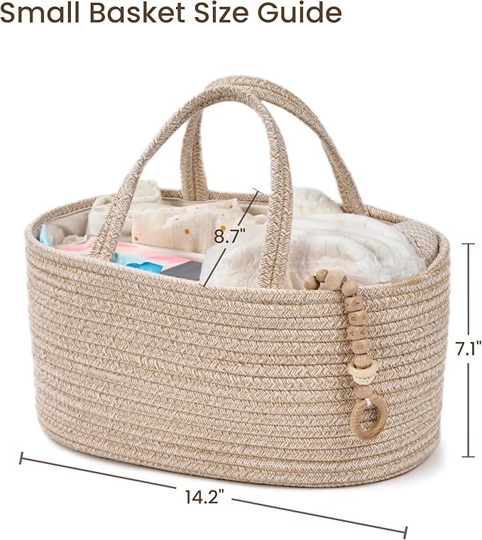 Diaper Caddy Organizer, Empty Gift Basket for Newborn Essentials, Baby Storage Basket, Stylish Gift Bag for Baby Shower, Boys and Girls – Small, Oatmeal