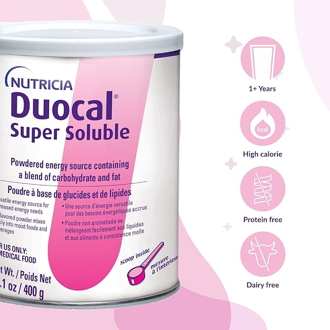 Nutricia Duocal High Calorie Super Soluble Powder - High-Calorie Support Supplement Powder - Energy Supplement with Dual Source of Carbohydrate & Fat - Dairy-Free - Unflavored, 14.1 oz (Case of 6)