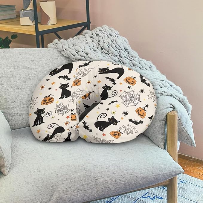Halloween Nursing Pillow Cover for Baby Boys, Halloween Decor Spider Web Breastfeeding Pillow Slipcover, Cat Bat Pumpkin Pillowcase for Newborn Infant Cover Only