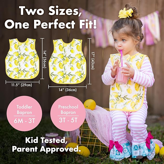 BapronBaby Fresh Lemon Bapron - No Neck Tie Safer Bib for Baby & Toddler - Soft Waterproof Stain Resistant - Machine Washable - Sz Preschool 3-5yrs