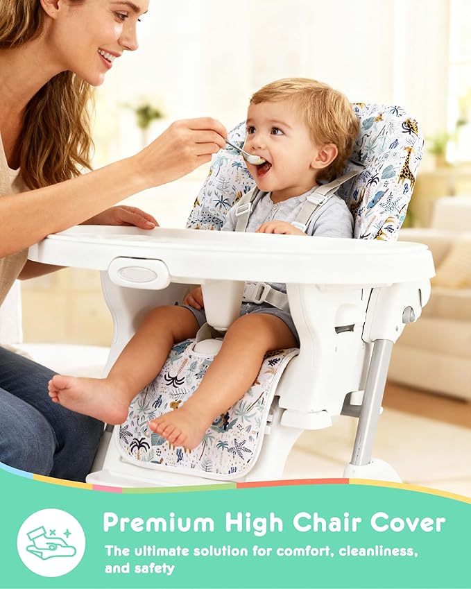 Baby High Chair Cover Replacement, Reversible & Waterproof High Chair Cushion Pad Home & Restaurant use, Includes 5-Point Harness Strap, Chair Not Included - Green