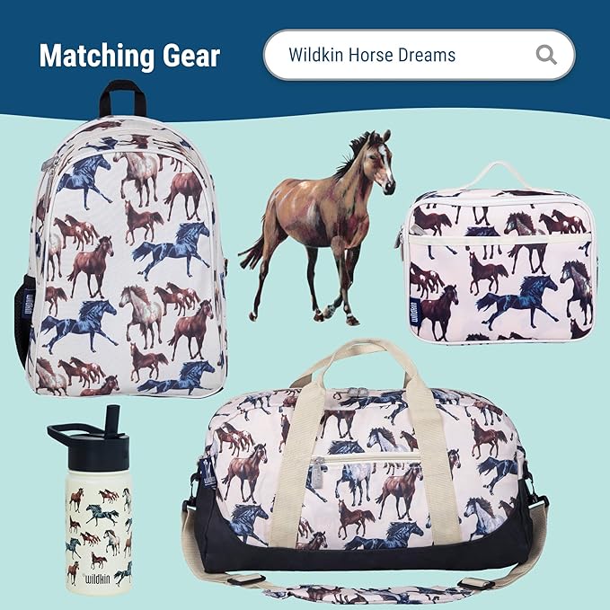 Wildkin Wet Bag Set for Boys, & Girls – Durable Zipper with Snap Loop Handle, Reusable Water-Resistant Bags for Beach, Pool, Travel & Gym - Horse Dreams