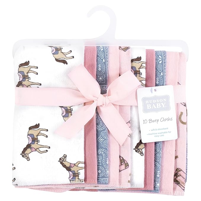 Hudson Baby Unisex Baby Cotton Flannel Burp Cloths 10-Pack, Cowgirl, One Size