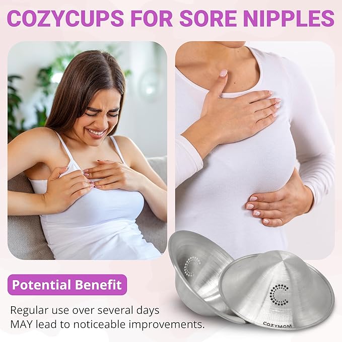 COZYMOM™ Pure Silver Nursing Cups 55mm – Nipple Care for Breastfeeding Moms – Soothe Sore Nipples – Hypoallergenic, Reusable – Complete Nursing Support – Gift for Mom-to-Be