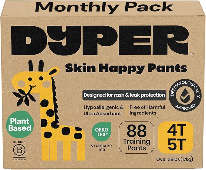 DYPER Toddler Training Pants 4T-5T for Boys & Girls Hypoallergenic,Unscented, Plant-Based & Perfect for Sensitive Skin, Leakproof Potty Training Pants for Day & Overnight Protection