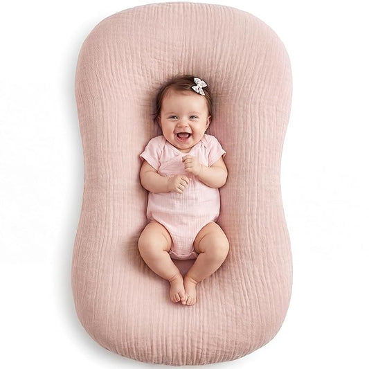 Muslin Baby Lounger Cover 1 Pack, Cotton Soft Breathable Infant Nest Slipcover, Envelope Closure, Compatible with Snuggle Me Loungers, Machine Washable, Cover Only, for Girls Boys(Pink)