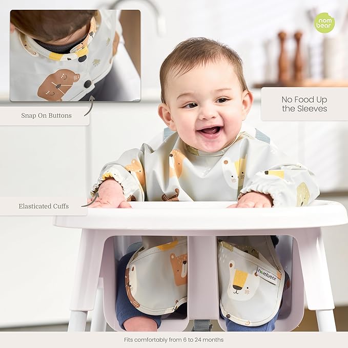 Waterproof Smock Baby Bibs for Eating (Boy or Girl 6-24 Months) - Toddler Long Sleeve Bib for Baby Led Weaning