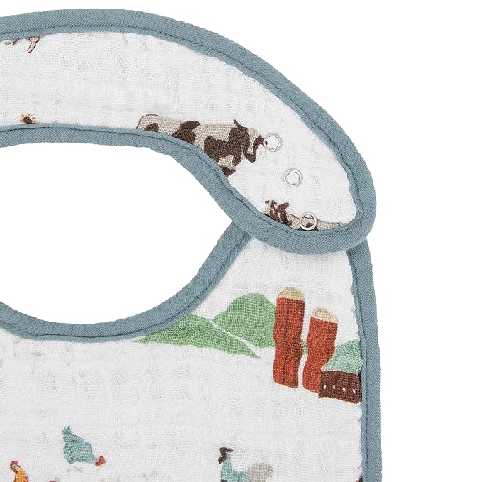 Little Unicorn Muslin Baby Bibs | Adjustable as Baby Grows | Soft Absorbent Muslin Fabric | For Eating, Drooling, Teething (Farmyard)