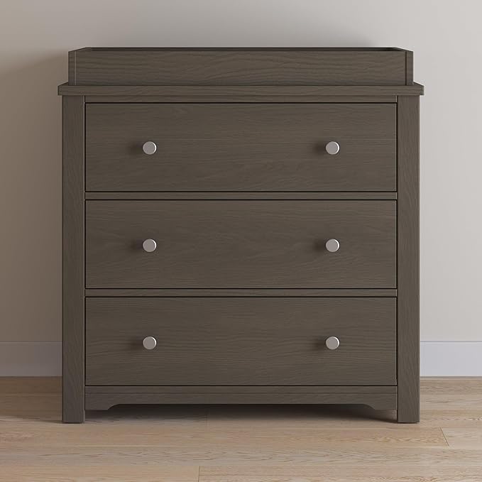 Child Craft Harmony 3-Drawer Dresser with Changing Table Topper, 38" W Nursery Dresser and Changing Station, Smooth Glides, Baby-Safe Finish, Dapper Gray