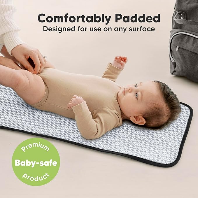 KeaBabies Portable Diaper Changing Pad, Easy Wipe Clean - Foldable Waterproof Baby Changing Mat for Diaper Bag, Compact, Lightweight, 25x13 Newborn, Infant, Baby Changer Travel Essential (Dino Ridge)