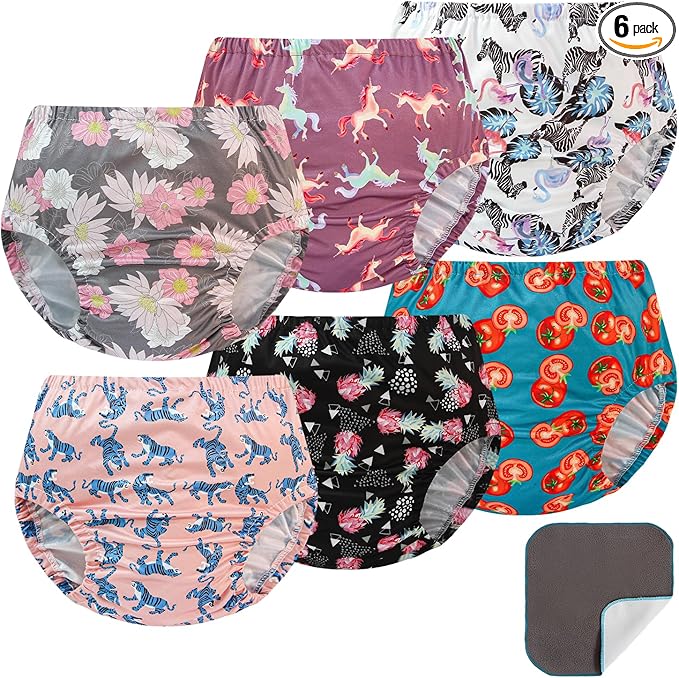 EZ Moms 6 Packs Plastic Pants for Toddlers Cloth Diaper Covers Soft Reusable Portable Rubber Pants for Toddlers Plastic Underwear Covers for Potty Training with Baby Washable Wipes Girl 2T