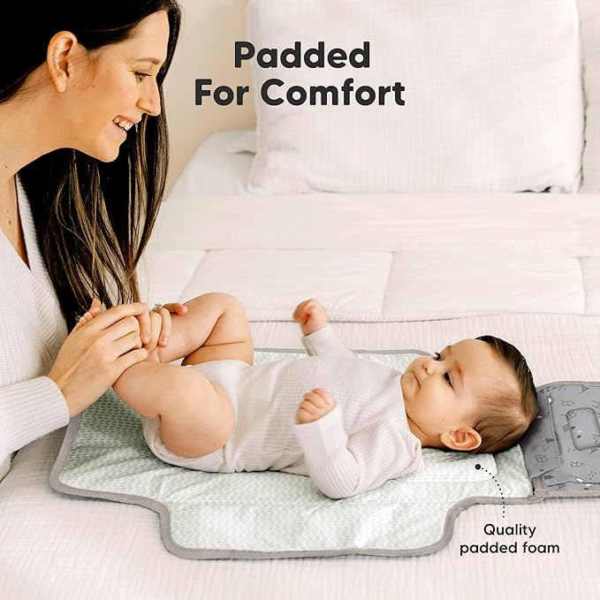 KeaBabies Portable Diaper Changing Pad, Travel, Car - Large Waterproof Baby Changing Mat, Wipeable, Padded, On The Go Travel Diaper Clutch Bag, Easy to Use Pockets for Newborn Essentials (Woodland)