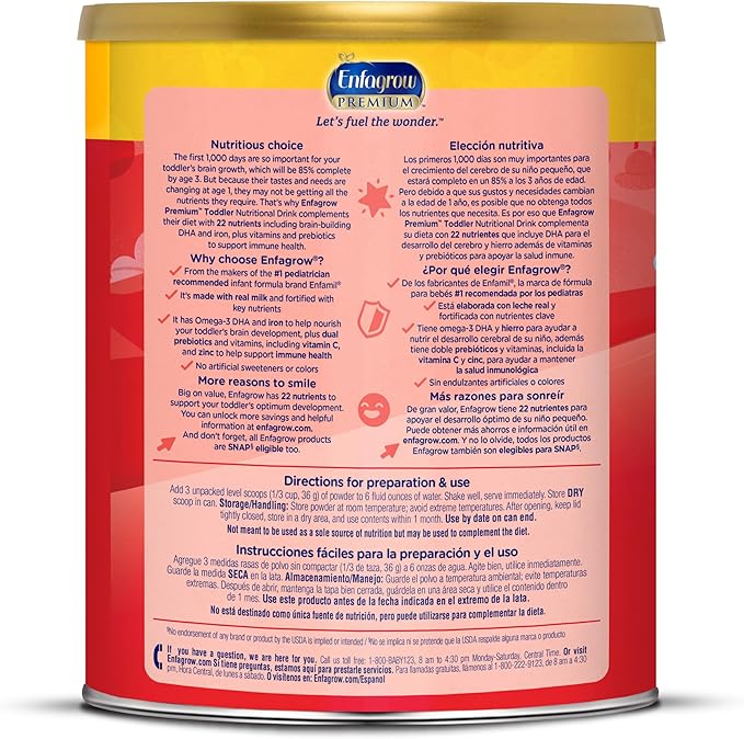 Enfagrow Premium Toddler Milk Nutritional Drink, Toddler Drink, Try Our Brain-Supporting Trio, 32oz Can (Pack of 3)