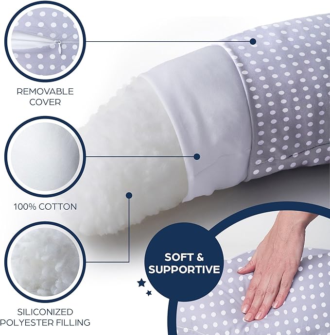 Niimo XXL Pregnancy Pillow & Baby Feeding Pillow - 2022 Double Platinum Winning Maternity Pillow, 100% Cotton Pregnancy Pillow Cover, Machine-Washable, Pregnancy Must Haves