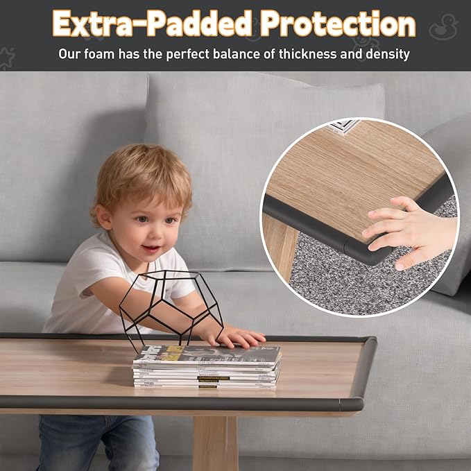 Thick Corner Edge Protector for Baby Proofing, 6.56Ft Furniture Edge Bumper with 10 L-Shaped & Soft Foam Corner Guards,Adhesive Baby proofing Bumper for Table, Small Toddler Bed (Black)