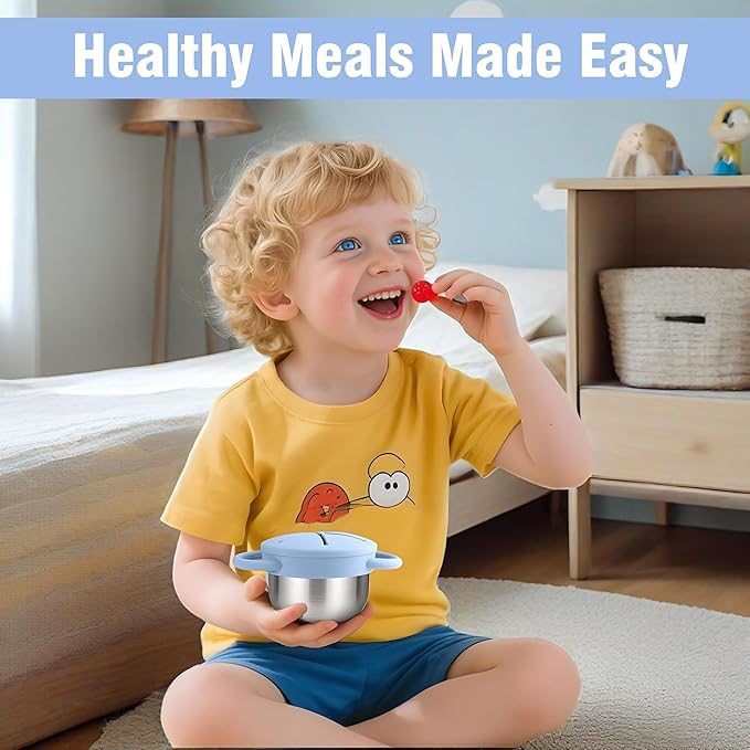 Stainless Steel Snack Containers for Toddlers with Spill-Proof Silicone Lids & Handles - 3-in-1 Baby Snack Cups, No-Spill Toddler Snack Box, Perfect for On-the-Go Healthy Eating - 2pack
