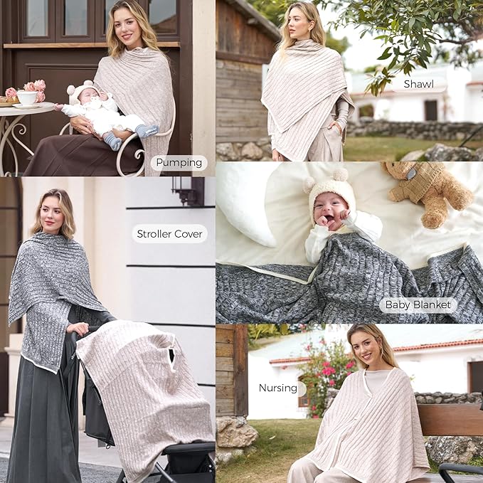 Momcozy Knit Nursing Cover – Soft & Cozy Full Coverage Nursing Shawl for Breastfeeding and Pumping, Versatile Fall/Winter