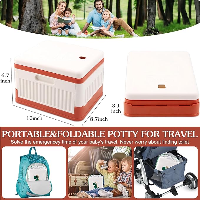 Fabulas Portable Potty for Toddler Travel, Foldable Travel Potty Training Toilet Seat for Kids Boys Girls, Emergency Mobile Toilet In Car for Camping Outdoor Indoor, with 30 Disposable Bags, Orange