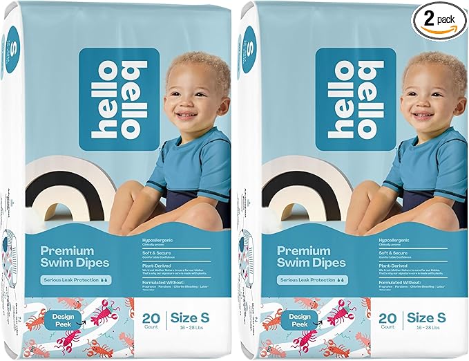 Hello Bello Premium Swim Diapers, Size S (16-28 lbs), Cute Extra-Bright Lobster Designs, 20 Count (Pack of 2)