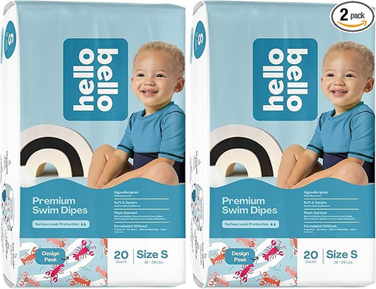 Hello Bello Premium Swim Diapers, Size S (16-28 lbs), Cute Extra-Bright Lobster Designs, 20 Count (Pack of 2)