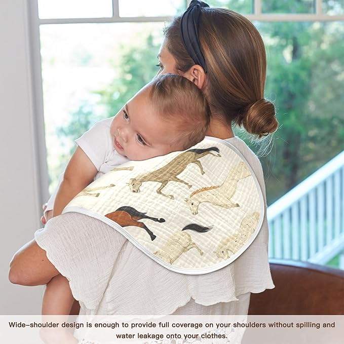 Vintage Horse Burp Cloths Baby Boys Girls Absorbent Soft Cotton Burping Cloths Rags, 4 Pack