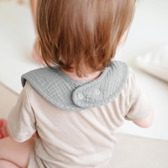 MairMore 8-Pack Baby Muslin Bibs, Soft Cotton Drool Bibs for Boys Girls, Adjustable and Absorbent Newborn Bib Set for Feeding and Drooling