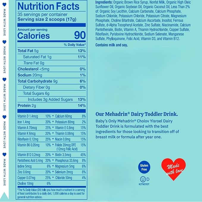 Baby’s Only Toddler Nutritional Drink, Bulk Toddler Formula for Kids 1-3 Years, Made with 27 Vitamins & Minerals for Growth & Immune Support, 21 oz – Value Can 6 Pack
