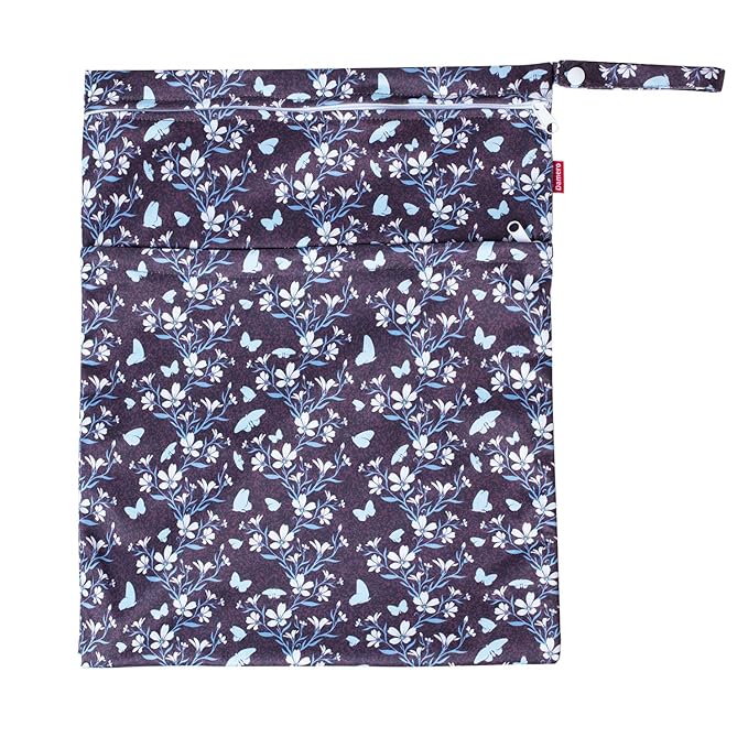 Damero 3Pcs Wet Dry Bag for Cloth Diaper, Swimsuit, Clothes, Ideal for Travel, Exercise, Daycare, Roomy and Water-Resistant(Butterflies and Flowers)
