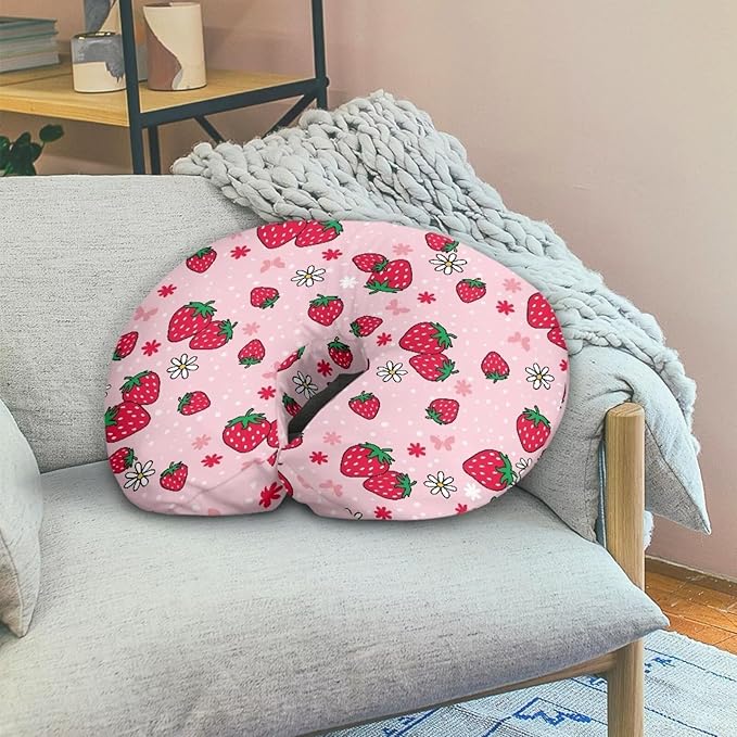 Pillow Cover Girls Baby, Breastfeeding Pillow Cover for Baby, Snug Fits Newborn Nursing Pillow Case, Super Soft Breathable, Pink Strawberry