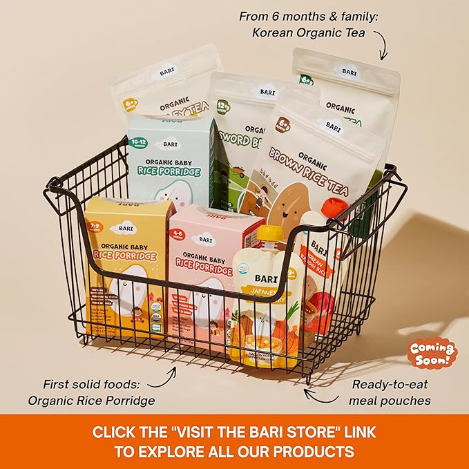 BARI Organic Baby Rice Porridge – Stage 3 – For Babies 10+ Months | USDA Organic, Heavy Metal Tested, Korean Rice Cereal, No Added Sugar, Gluten-Free | 7.3 oz (10 Packets)