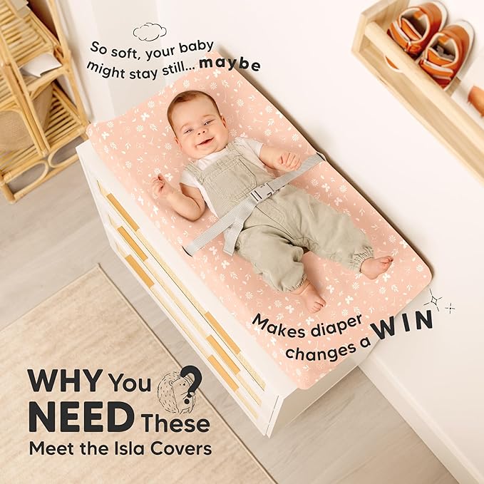 2-Pack Baby Changing Pad Cover for Girl, Boy - 34x18 Soft Viscose Derived from Bamboo Baby Diaper Changing Table Pad Cover Sheets, Neutral, Snug Fit Nursery Diaper Change Sheets (Butterflies)