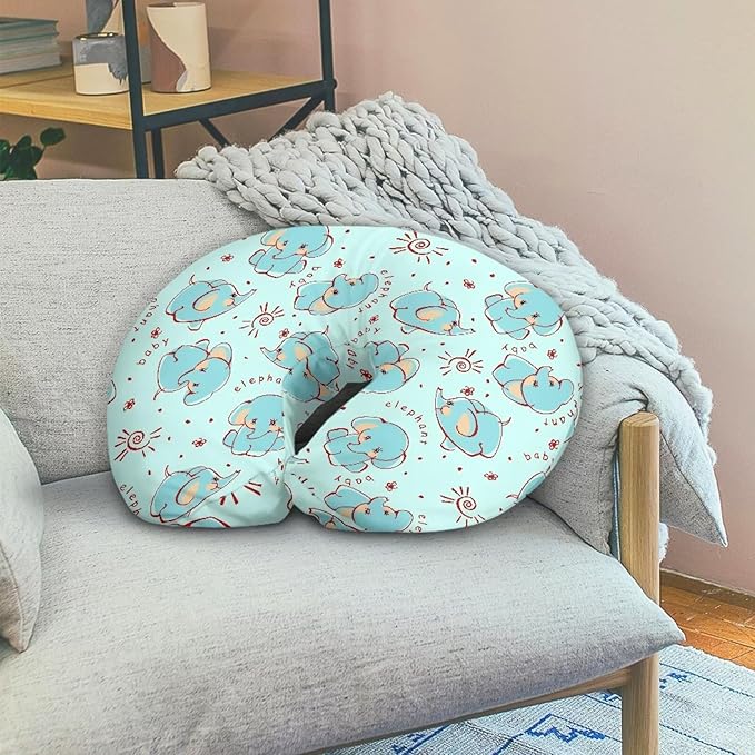 Cute Cartoon Elephant Elastic Nursing Pillow Covers for Breastfeeding＆Bottle Feeding Slipcover Hidden Zipper Design Soft and Skin-Friendly