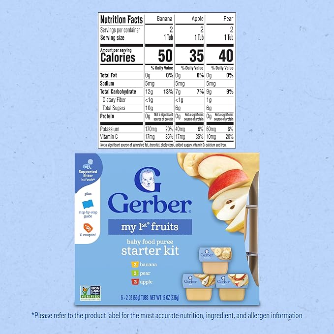 Gerber My 1st Fruits Starter Kit, Banana, Pear & Apple Puree, 2 Ounce Tubs, 2-Pack (Set of 6)