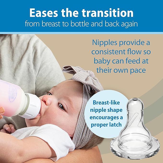Dr. Brown's Anti-Colic Options+ Narrow Glass Baby Bottle 4 oz, 4 Pack and HappyPaci 100% Silicone Pacifier White/Blue, 3 Pack, BPA-Free, for Newborns 0-6m