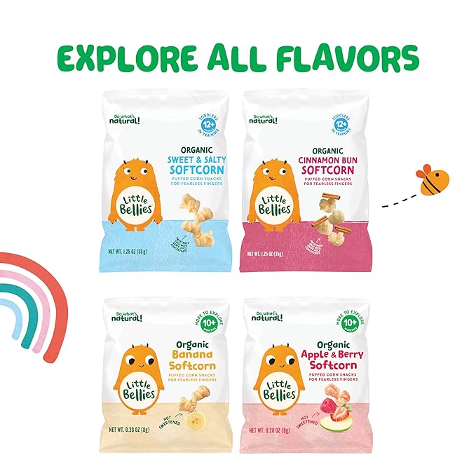 Little Bellies Organic Sweet & Salty Softcorn Toddler Snack (5 x 1.25 oz Individual Packs)